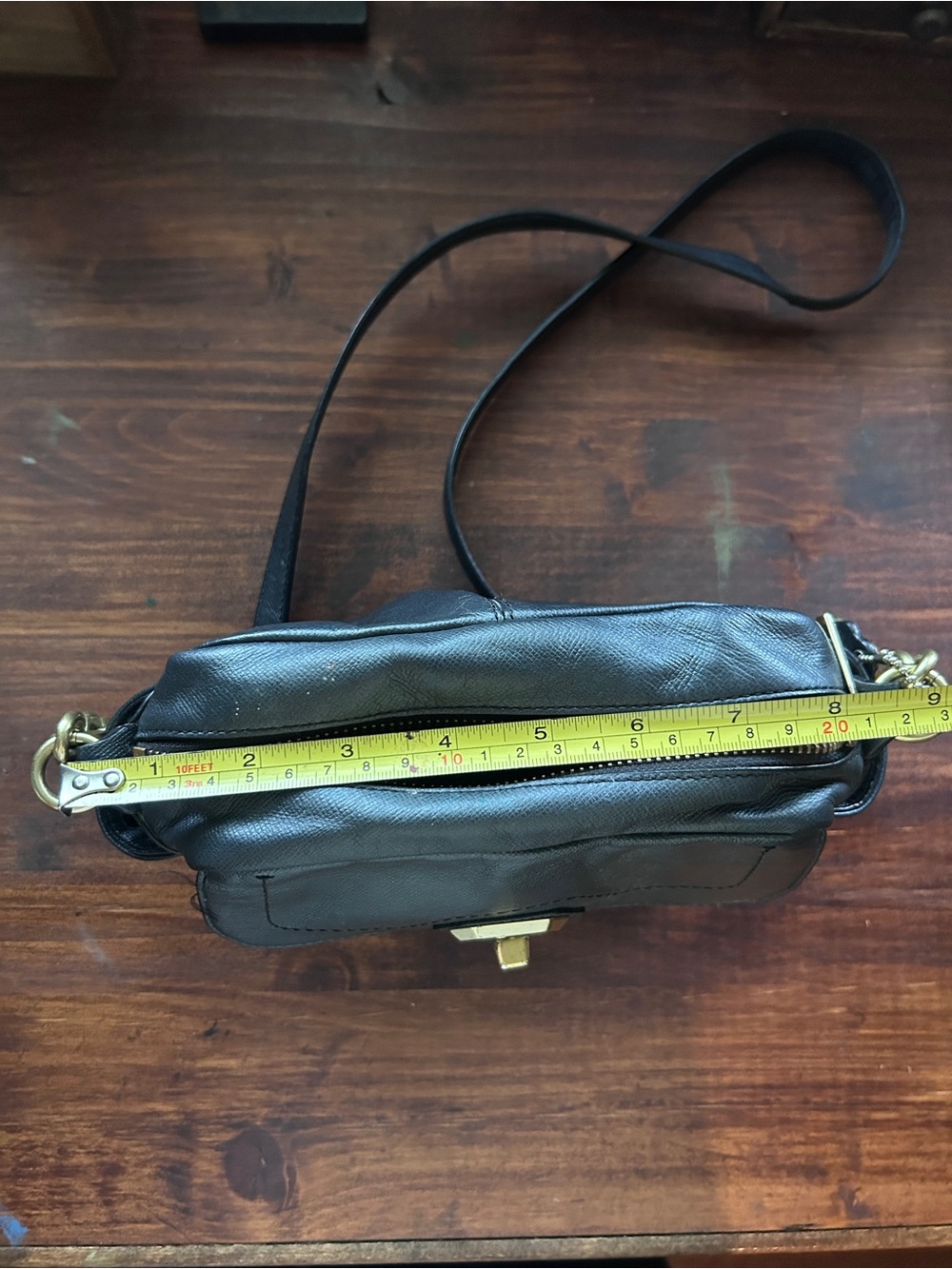 Coach Black Leather Crossbody with Gold-Tone Chain and Turn-Lock Closure - Picture 4 of 7